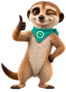 Das OAZEE-Maskottchen mit Daumen hoch und zufriedenem Gesicht