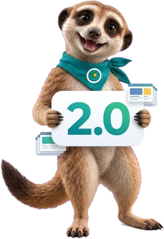 Ozee, das OAZEE-Maskottchen, mit einem Schild 2.0